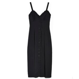 Black TOPSHOP Ruffle Button Down Midi Slip Dress Sweetheart Neckline Slipdress